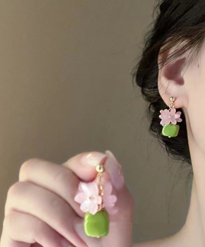 Resin Sterling Style Silver Earrings Colorblock Floral Stud