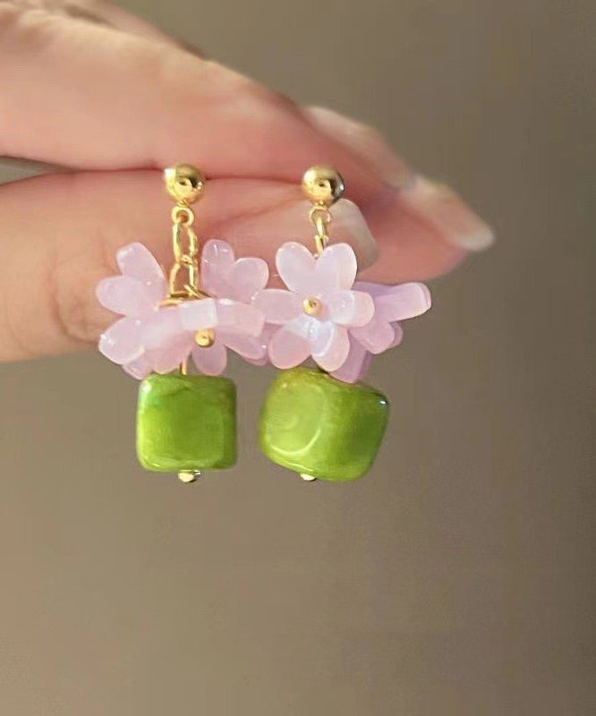 Resin Sterling Style Silver Earrings Colorblock Floral Stud