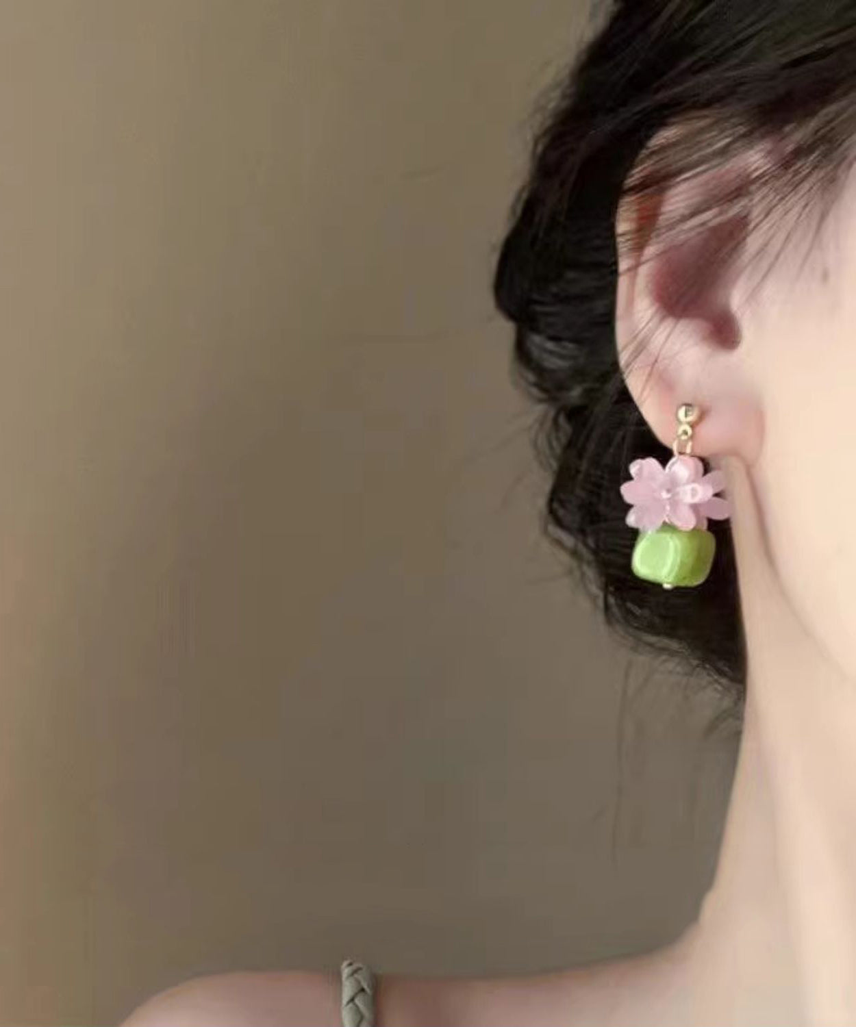 Resin Sterling Style Silver Earrings Colorblock Floral Stud