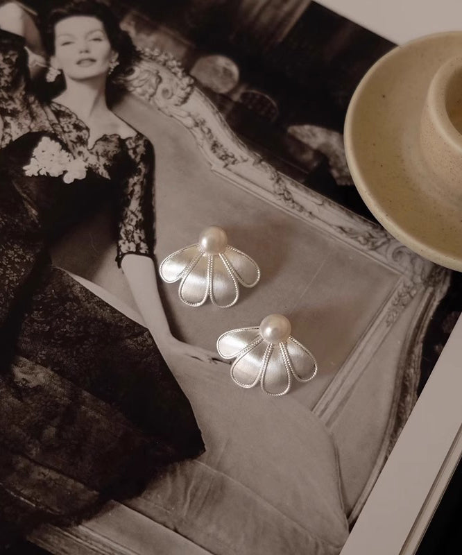 Petal Earrings Sterling Stud Style Silver Pearl White