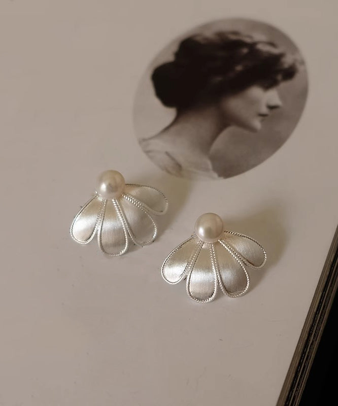 Petal Earrings Sterling Stud Style Silver Pearl White