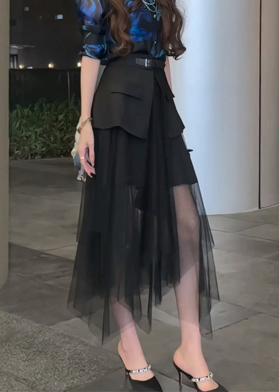 Black Tulle Stylish High Patchwork Skirt Waist Summer