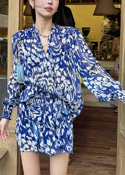 Shirts Skirts And Summer Pieces Stylish Print Blue Set Two Cotton