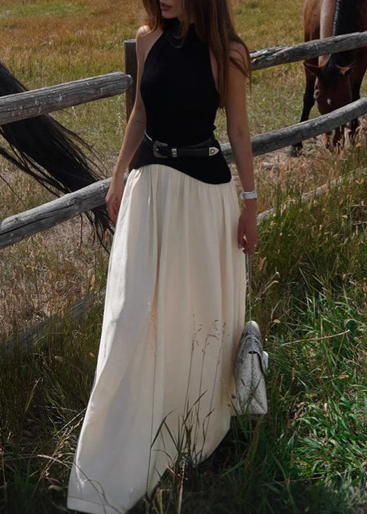 Stylish Sleeveless Backless Dress Cotton Colorblock Long