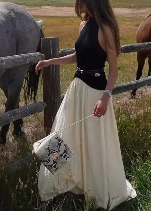 Stylish Sleeveless Backless Dress Cotton Colorblock Long