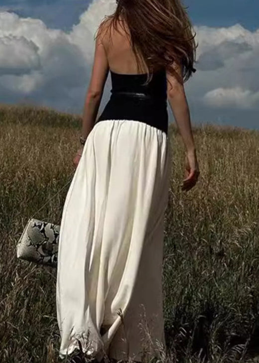 Stylish Sleeveless Backless Dress Cotton Colorblock Long