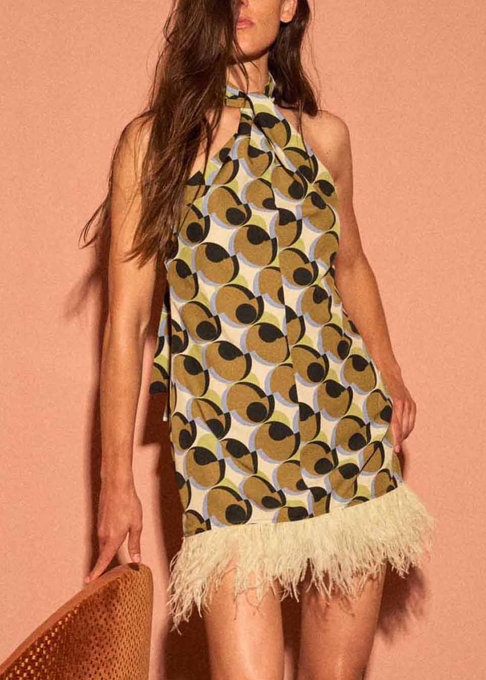 Stylish Cotton Dress Geometric Print Mid Patchwork Tassel