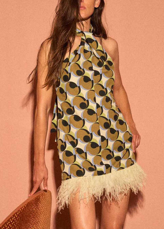 Stylish Cotton Dress Geometric Print Mid Patchwork Tassel