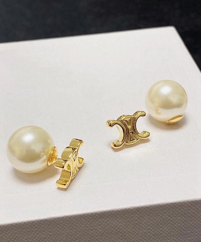 Stud Earrings Pearl Copper Gold Stylish Alloy