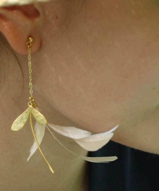 Copper Gold Feather Stylish Earrings Overgild Drop
