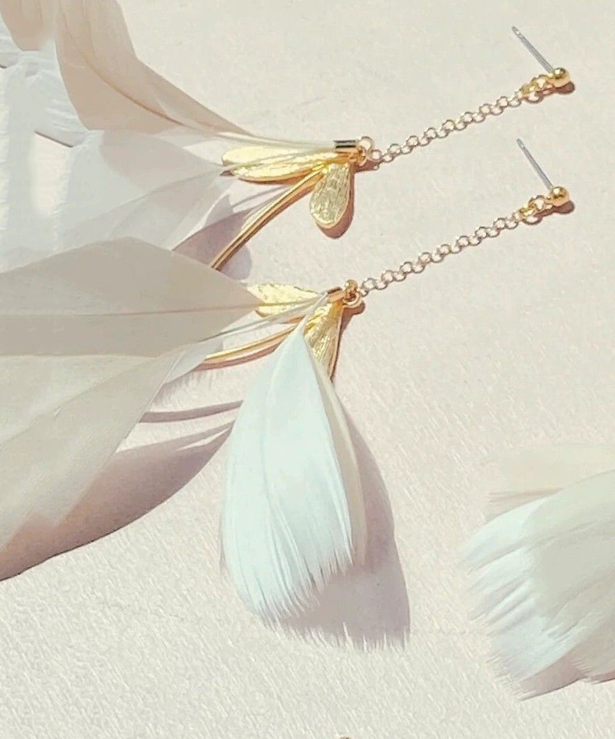 Copper Gold Feather Stylish Earrings Overgild Drop