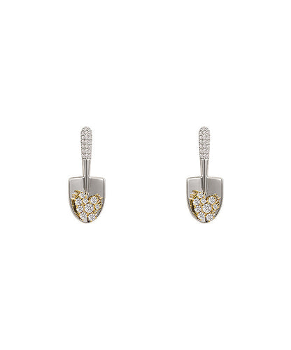 Gold Copper Small Overgild Stylish Zircon Shovel Earrings Stud