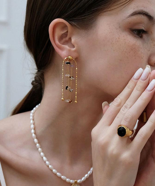 Drop Copper Gold Tassel Earrings Stylish Stone Rainbow