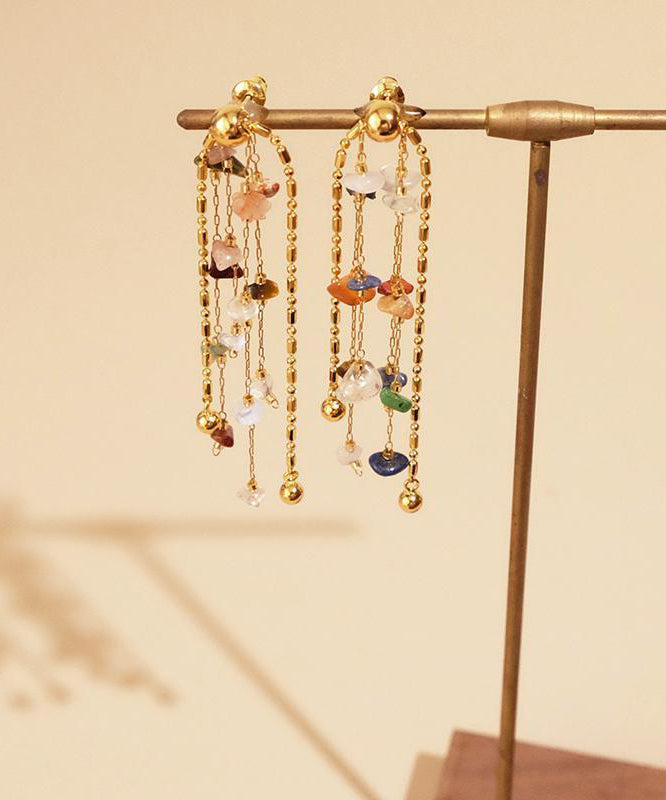 Drop Copper Gold Tassel Earrings Stylish Stone Rainbow