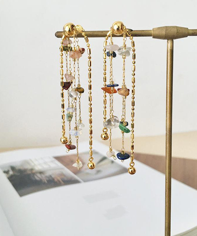 Drop Copper Gold Tassel Earrings Stylish Stone Rainbow