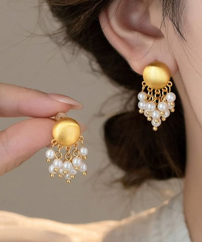 Overgild Drop Gold Earrings PearlTassel Metal Stylish