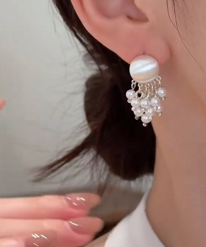 Overgild Drop Gold Earrings PearlTassel Metal Stylish