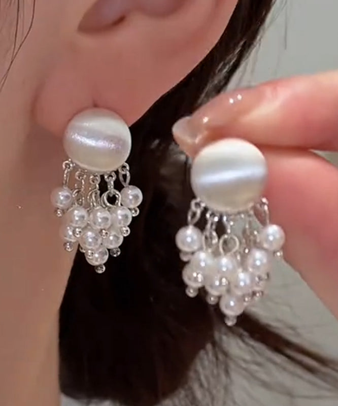 Overgild Drop Gold Earrings PearlTassel Metal Stylish