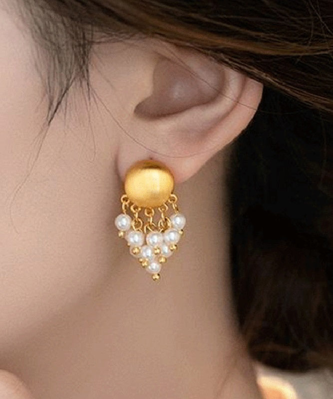 Overgild Drop Gold Earrings PearlTassel Metal Stylish