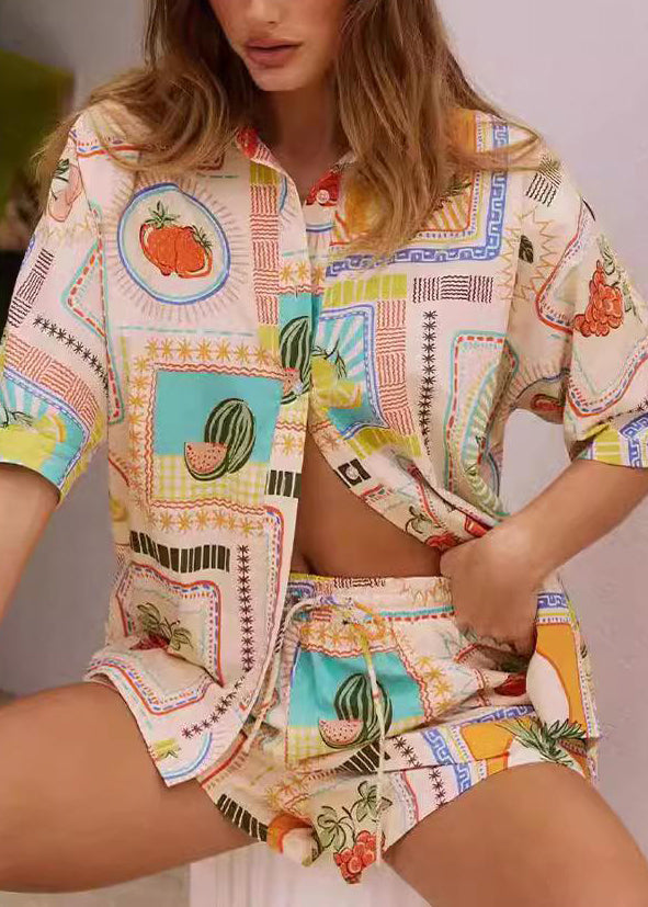 Shirts Shorts Stylish Button Print Two Set Pieces Summer And