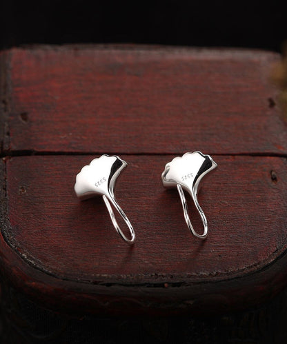 Stylish Leaves Earrings Silk Sterling Silver Stud Ginkgo Pearl
