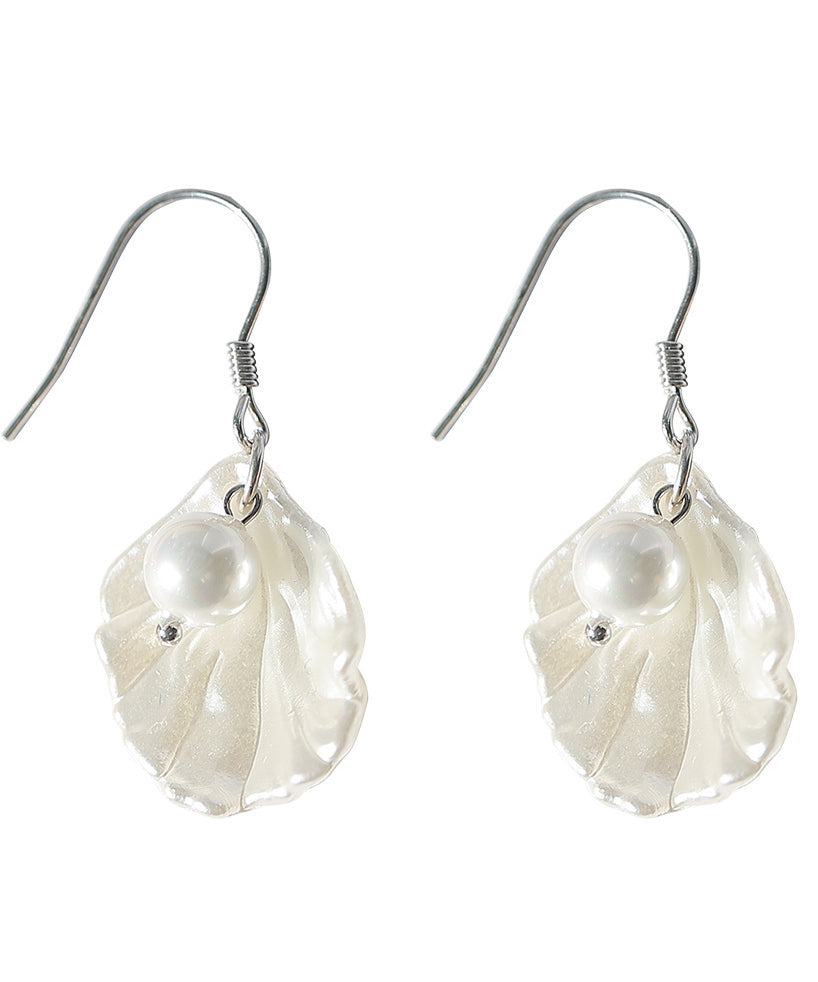 Drop Earrings Pearl Silver Sterling Stylish Shell White