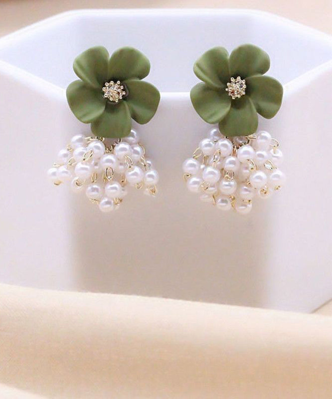 Tassel Earrings Pearl Floral Yellow Alloy Drop Stylish