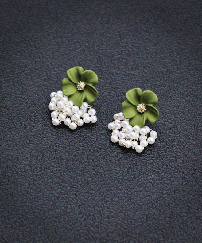 Tassel Earrings Pearl Floral Yellow Alloy Drop Stylish