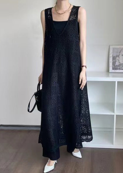 Oversized Lace Hollow Dress Black Out Unique Sleeveless
