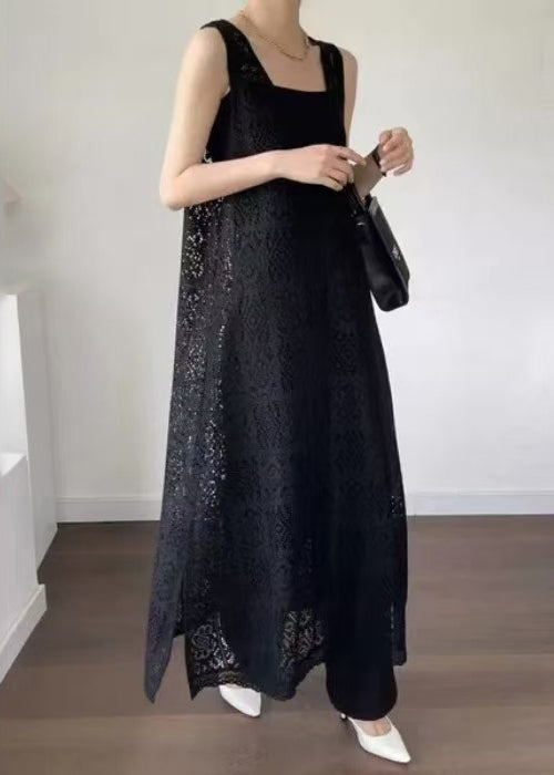 Oversized Lace Hollow Dress Black Out Unique Sleeveless