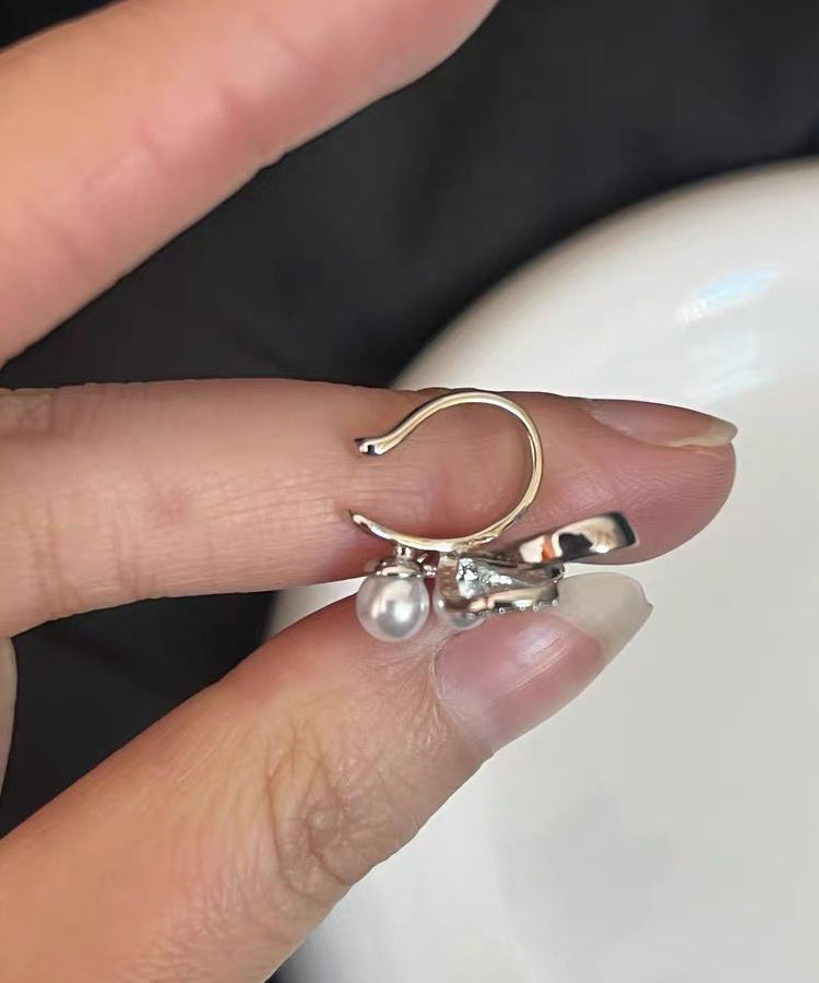 Stud Zircon Ribbon Bow Earrings Silk Unique Metal Pearl