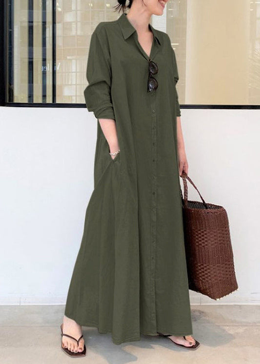 Vintage Army Green Oversized Cotton Robe Dresses Spring TZ002