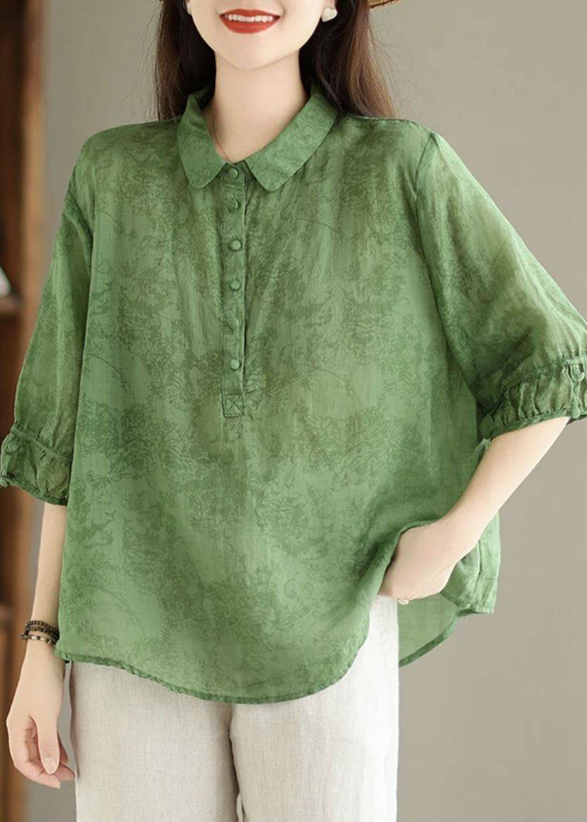 Top Shirt Print Pan Navy Cotton Collar Vintage Summer Peter