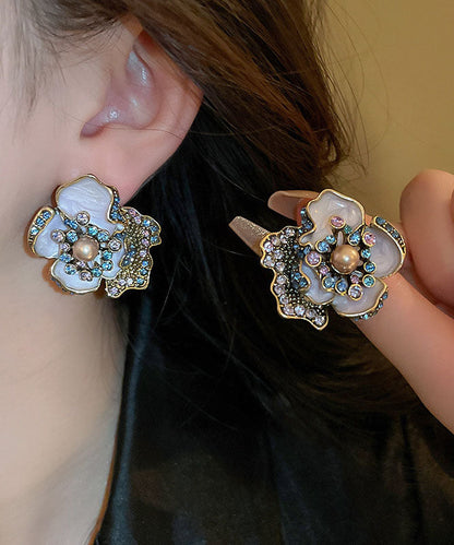 Glaze Pearl Earrings Alloy Drip Vintage Zircon Purple Stud