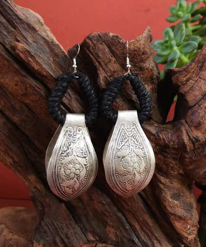 Earrings Hoop Silver Red Vintage Sterling Engrave