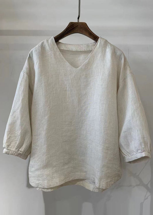 Linen Sleeve Oversized Tops Vintage White Bracelet Shirt