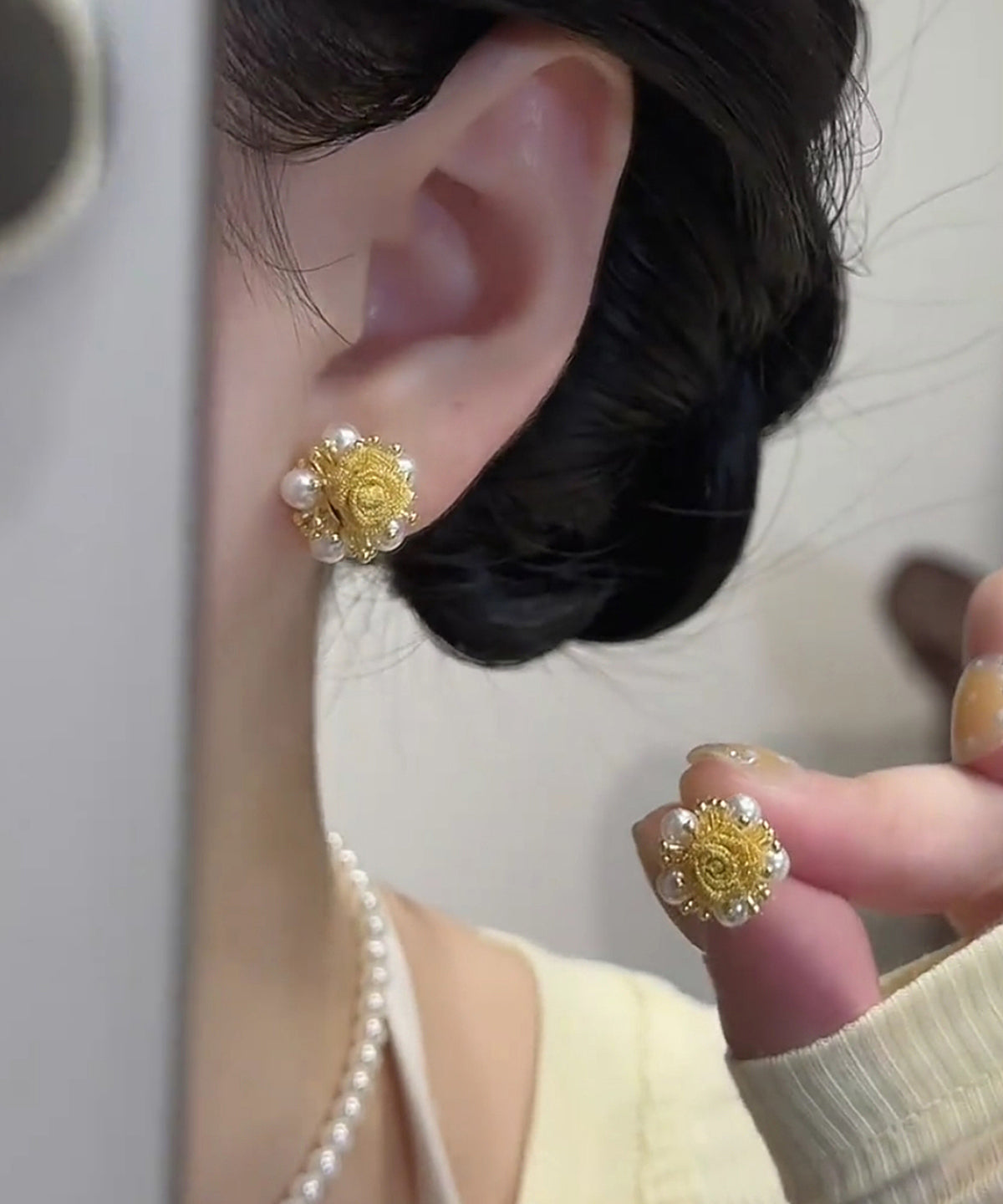 Stud Copper Earrings Alloy Gold Vogue Graphic Pearl