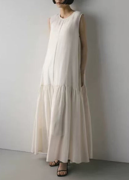 Sleeveless Hem Exra White Cotton Dresses Large Maxi Patchwork