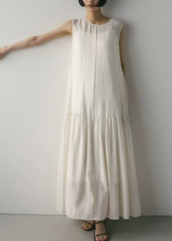 Sleeveless Hem Exra White Cotton Dresses Large Maxi Patchwork