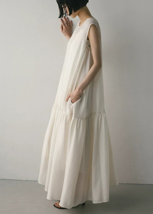 Sleeveless Hem Exra White Cotton Dresses Large Maxi Patchwork