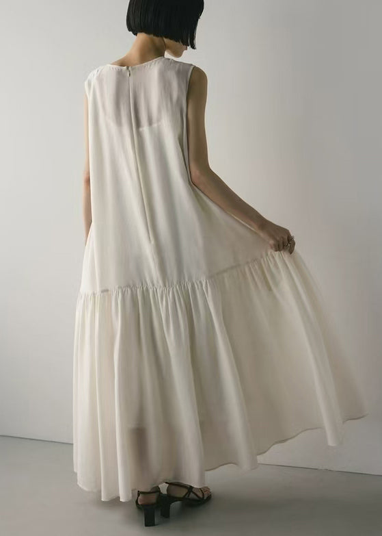 Sleeveless Hem Exra White Cotton Dresses Large Maxi Patchwork