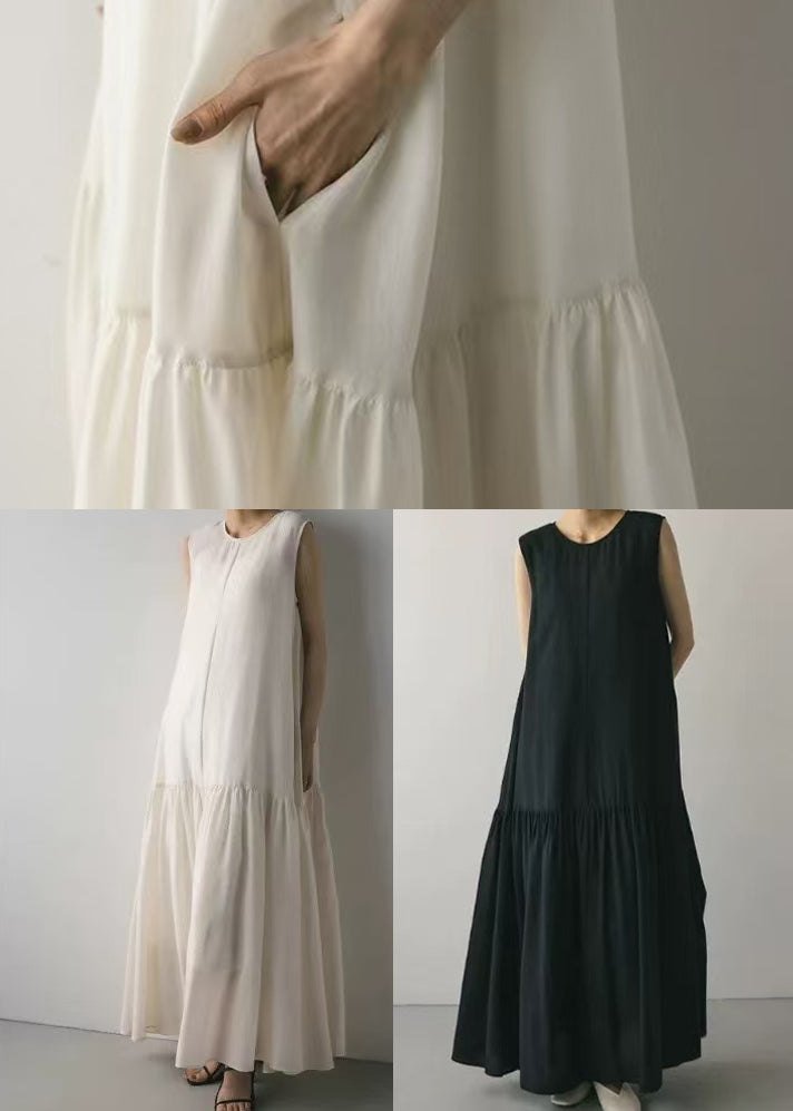 Sleeveless Hem Exra White Cotton Dresses Large Maxi Patchwork