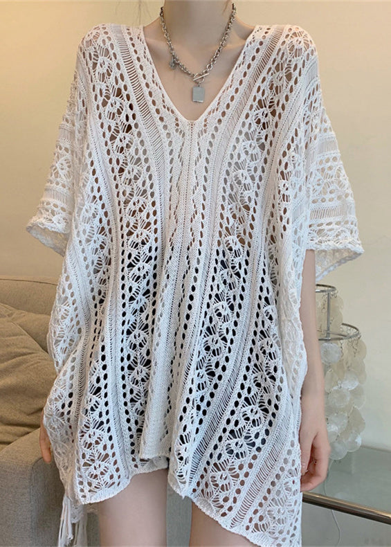 Knit Summer Hollow Patchwork T Out White Shirts