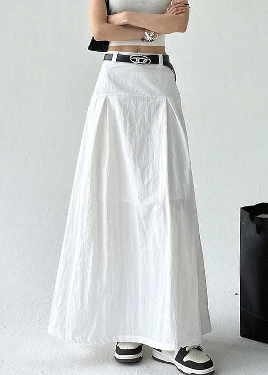 White Summer Solid Cotton Waist Skirt Zippered High