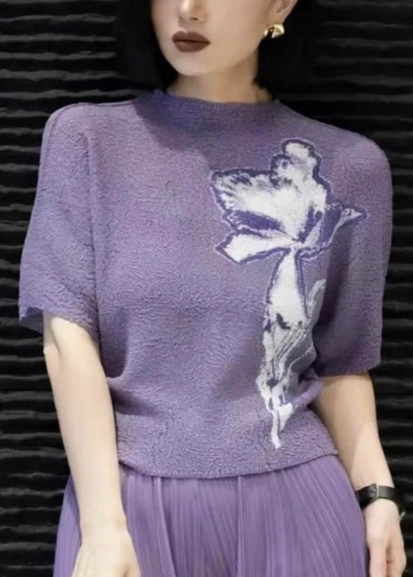 Wrinkled Print Beige Women Cotton Batwing Sleeve T Shirts