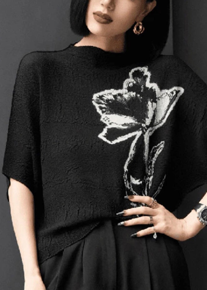 Wrinkled Print Beige Women Cotton Batwing Sleeve T Shirts