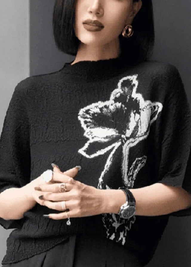 Wrinkled Print Beige Women Cotton Batwing Sleeve T Shirts