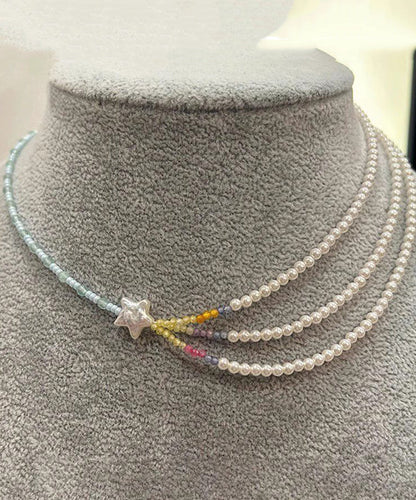 Layered Pearl Women Bead Beads Star Colorblock Gratuated Necklace