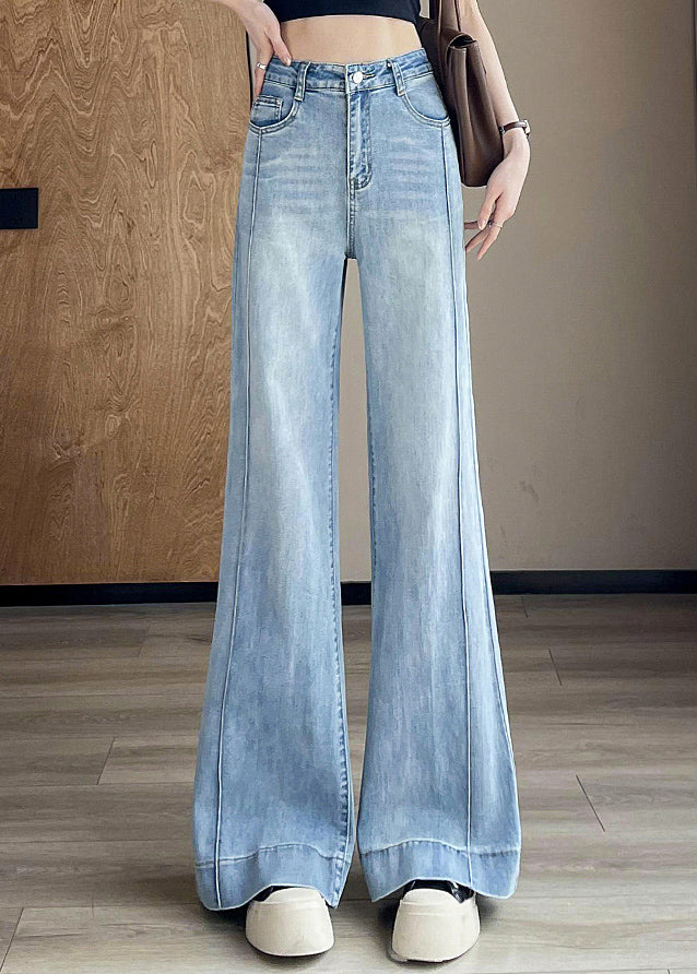 Fall Blue Pockets Patchwork Pants Denim Women Light