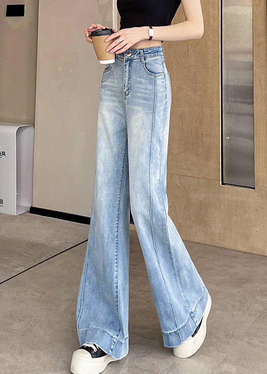 Fall Blue Pockets Patchwork Pants Denim Women Light